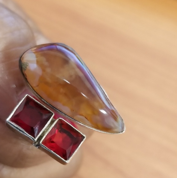 Montana Lace Agate/Garnet 925 Ring - Picture 3 of 6